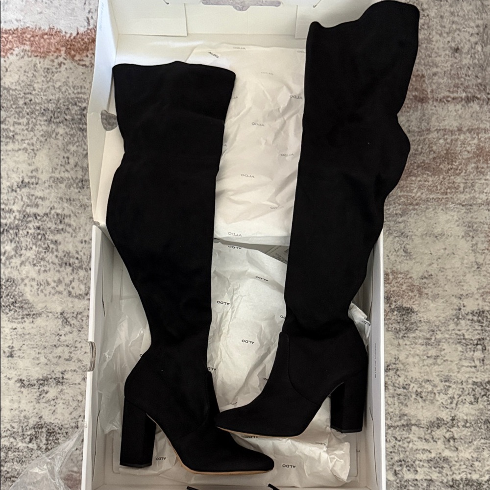 Aldo Black Knee High Boots with Block Heel